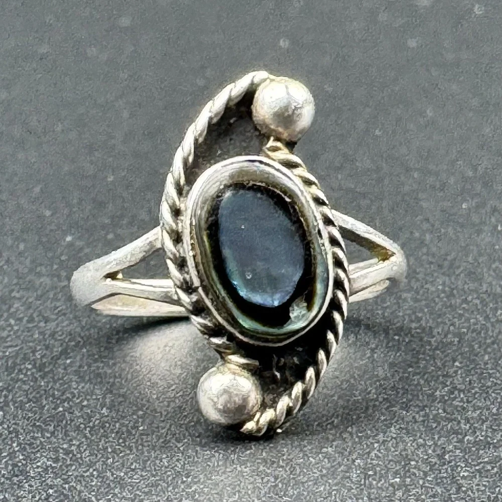 Taxco Mexico Sterling Silver Abalone Ring Eagle 3 Hallmark Mid Century Size 5.25